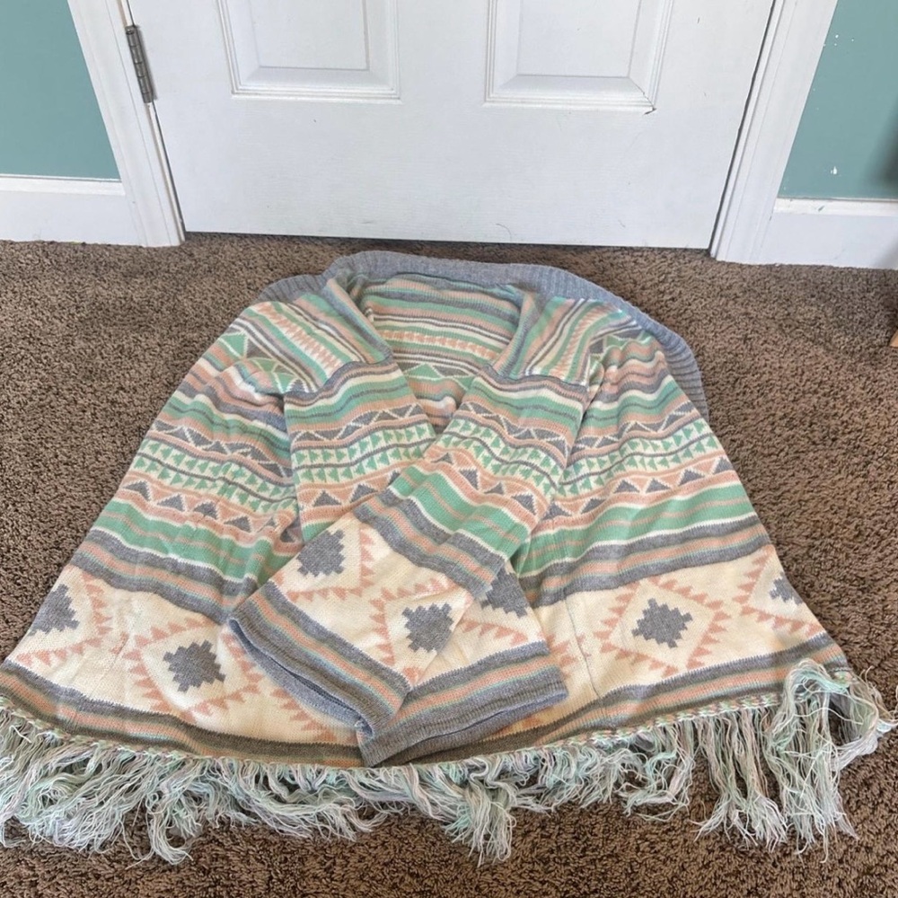 Aztec Patterned Fringed Cardigan - Picture 3 of 3